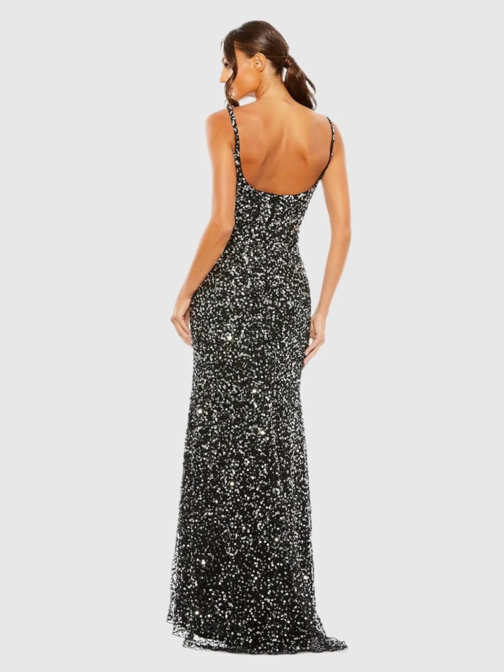 MAC DUGGAL Black Sequined Low Back Slip Gown - Picture 3 of 3